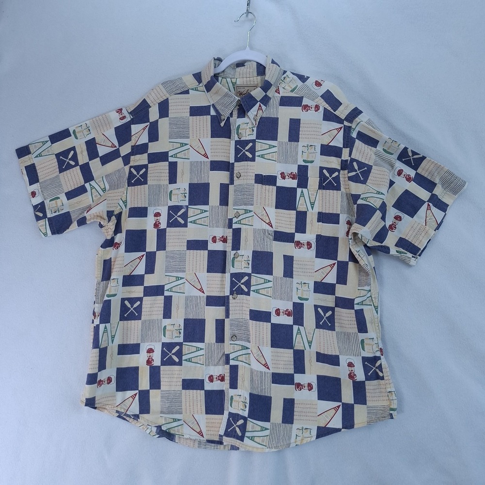 Woolrich Shirt Mens XL Kayak Canoe Print Button Up Casual Outdoors